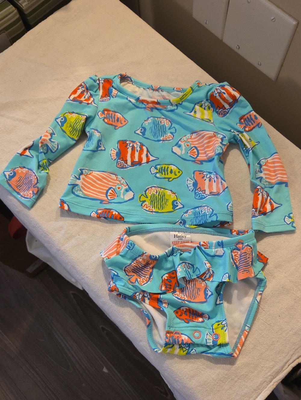 Hatley Aqua Fish Long Sleeve Rashguard Set with Fish Accents Size 3-6 Months